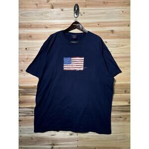 Vintage Polo Sport Ralph Lauren Flag Graphic T Shirt Mens XL Navy Blue 90s Y2K